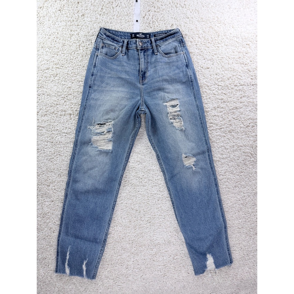Hollister Ultra High-Rise Mom Jeans Womens 5R 27 Blue Distressed Ripped